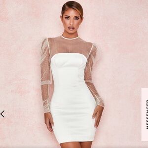 House of CB NIKOLA White Ivory Crystal Tulle Dress XS NEW